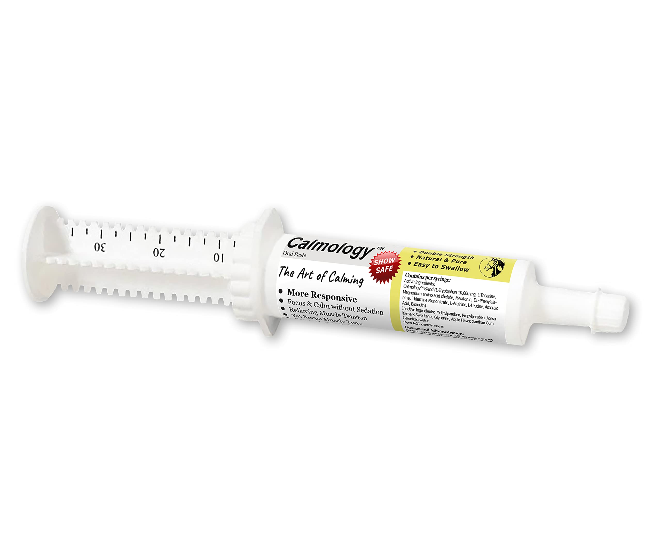 Calmology Calming Paste for Horses – Calm Paste with Apple Flavor - Horse Calm Supplement with Melatonin, L-Arginine, L-leucine - Calming Horse Supplement for Focus and Relaxation – 32ml