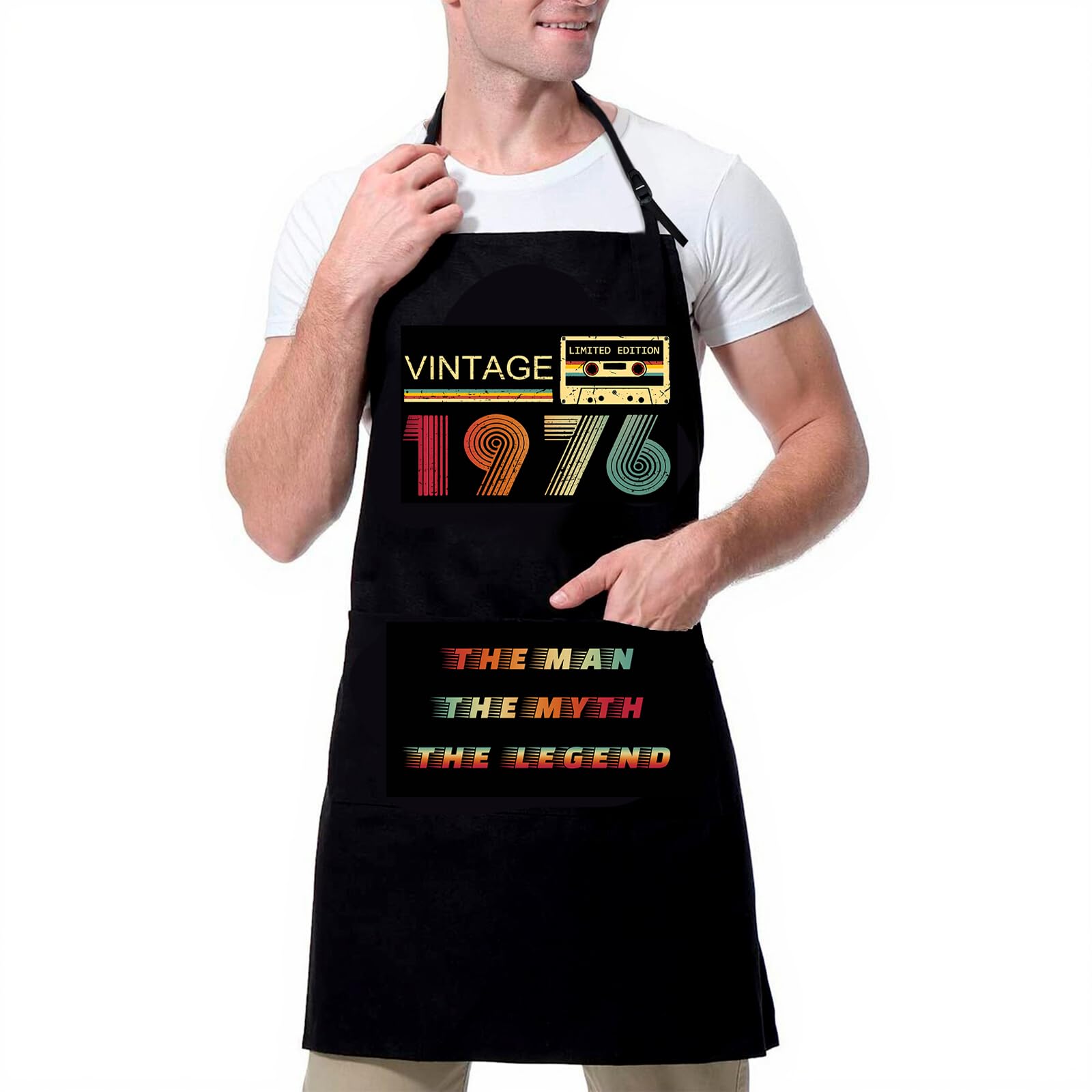 XAIVEZL 1976 50th Birthday Gifts for Him Mens Apron for Grilling Grill BBQ Apron for Dad Husband Grandpa