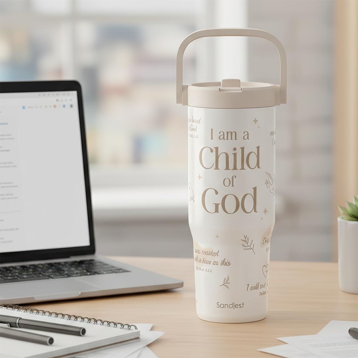 SANDJEST Christian Stainless Steel Straw Lid Tumbler 30oz with Carry Handle for Women Girls, Child of God Insulated Travel Coffee Cup, Gift for Sports Outdoor Workout Christmas Birthday - Image 7