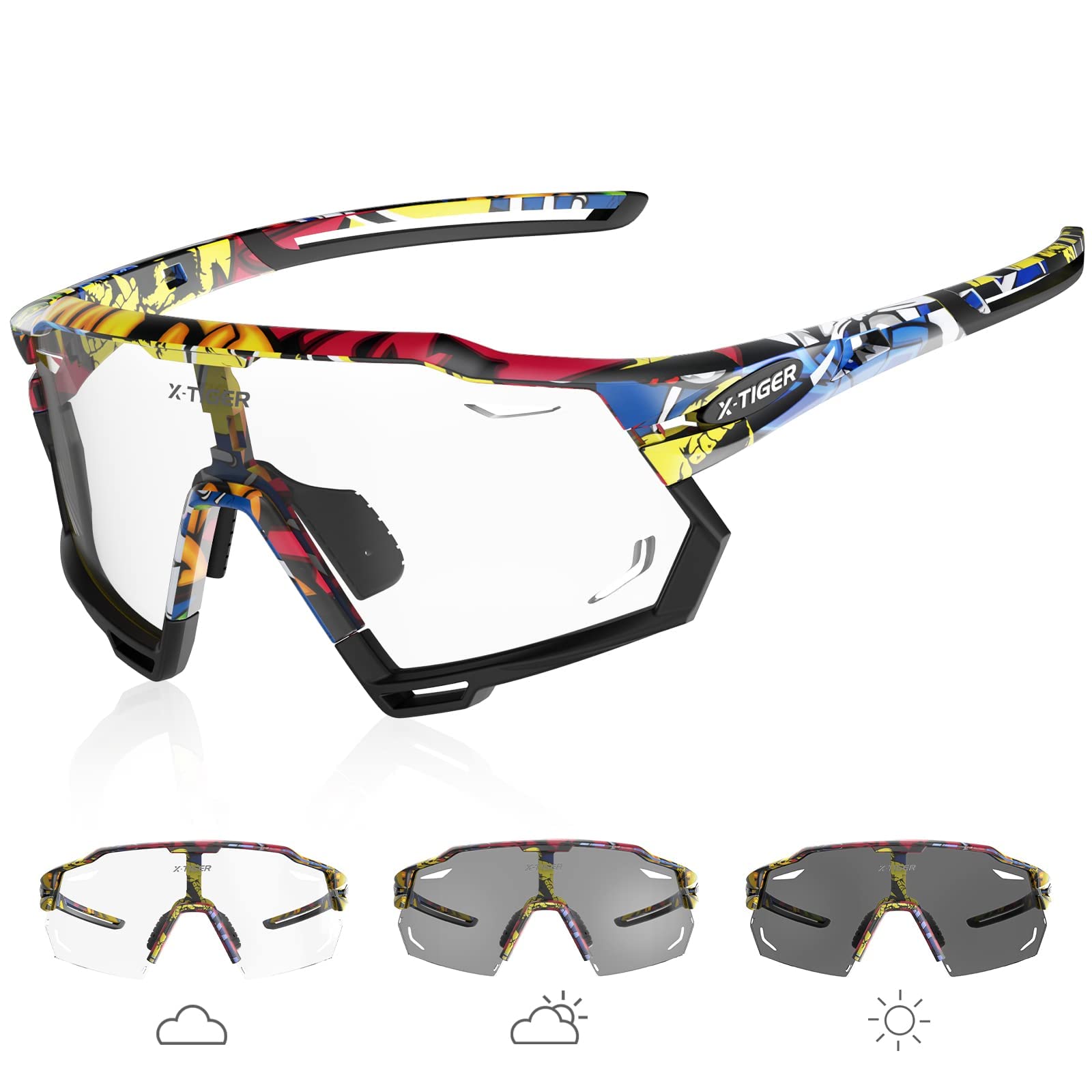 X-TIGER Gafas Ciclismo Fotocromáticas Con TR90 Gafas de Sol Deportivas Mujeres Hombres Con MTB Running