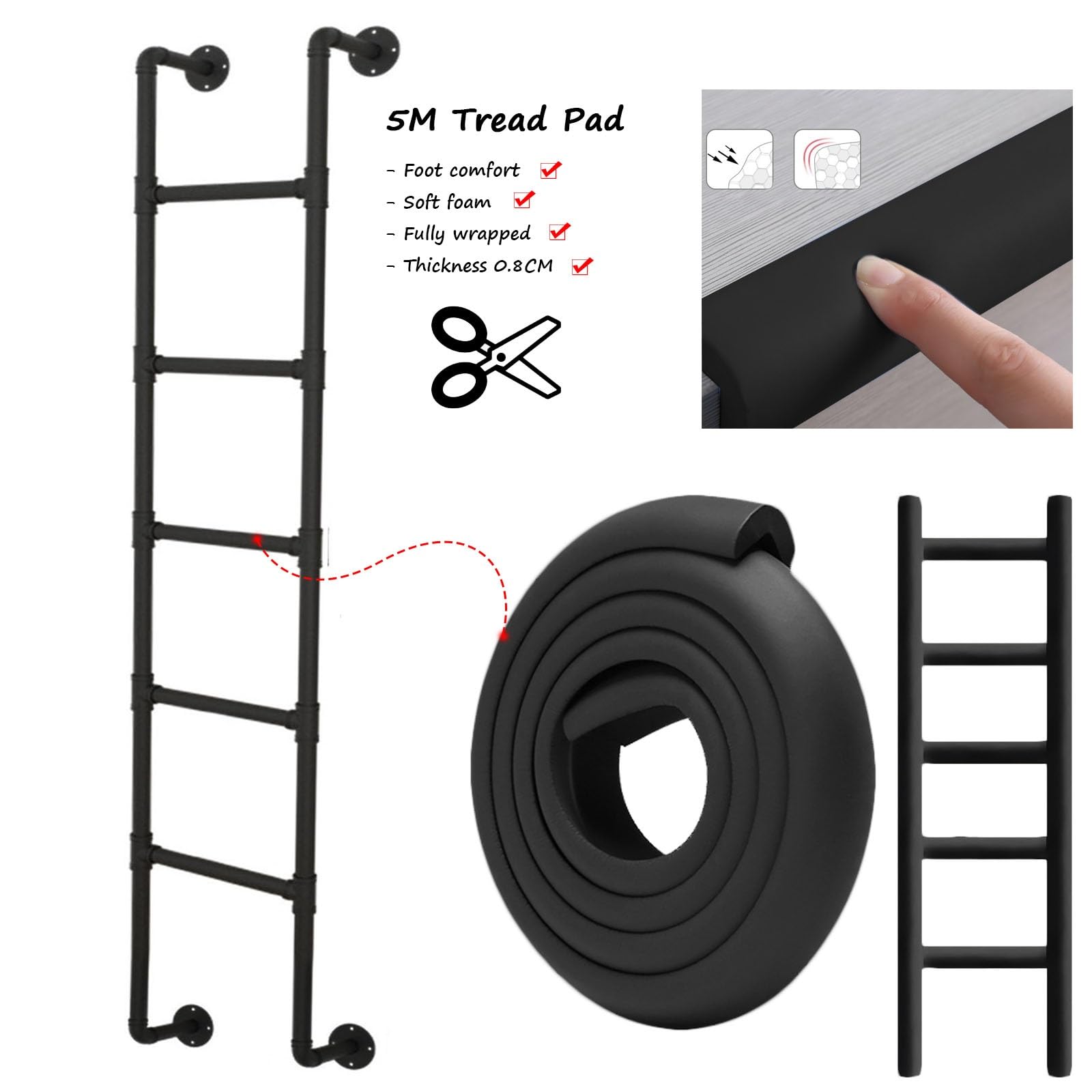 Hochbett Leiter Metall-Leiter Für Fensterflucht, Wandmontierte Hochbett-Etagenleiter 0.8 1 1.2 1.6 1.9 2 2.5 M Ausstiegstreppe Leiter Für Wohnmobil Wohnwagen Wohnmobil Interieur, Belastung 200kg Klett