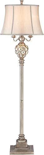 Miniatura 7 de Barnes and Ivy Olde - Lámpara de pie tradicional francesa con luz nocturna LED de 63.5 pulgadas de alto, cristal de mercurio plateado antiguo de