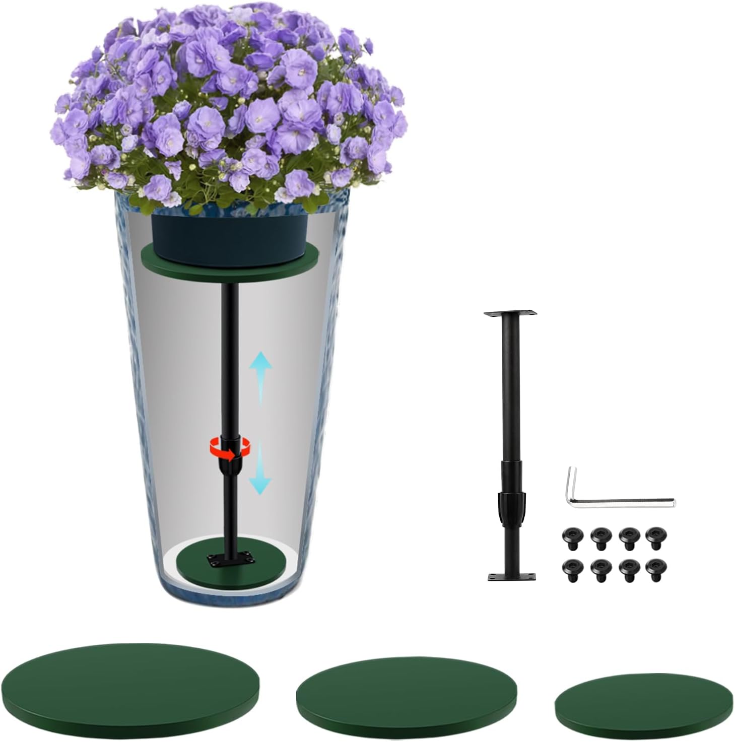 Axcoix Adjustable Height Plant Risers for Inside Pots, 17.5-32" Planter Inserts for Large Pots, Planter Lift Insert for Tall Square Round Taper Planters (6" 8" 10" Base or Top)
