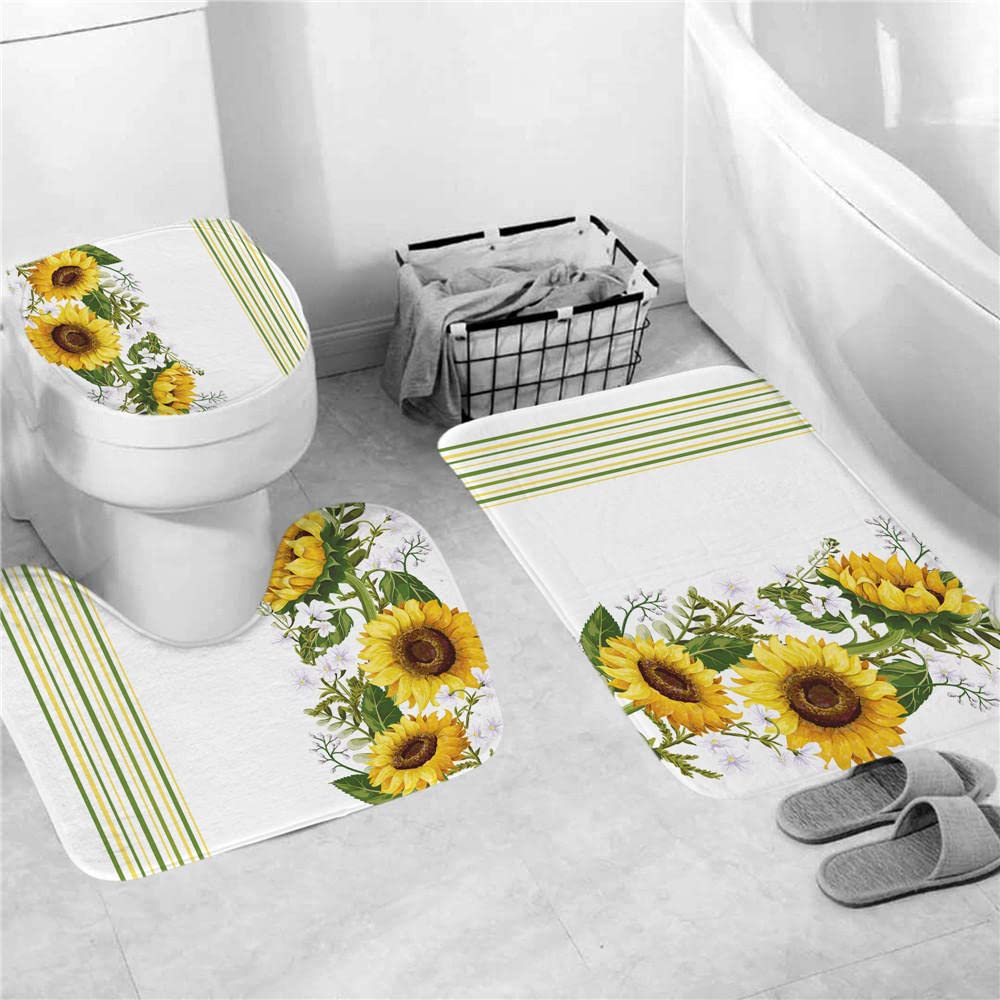 HJOSWVNS Tappeto Bagno Girasole Giallo Tappeti Bagno Set 3 Pezzi Tappeto Doccia Antiscivolo Morbido e Assorbente Tappeto Tappetino Bagno Lavabile Zerbino Adatto per bagno, soggiorno 50x80cm