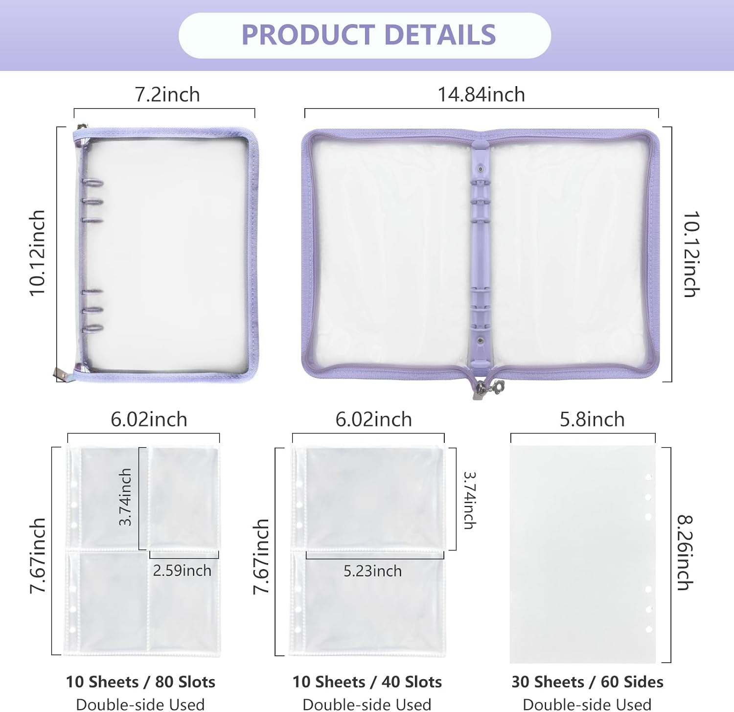 Reusable Sticker Storage Organizer Binder Collecting Book A5, Purple