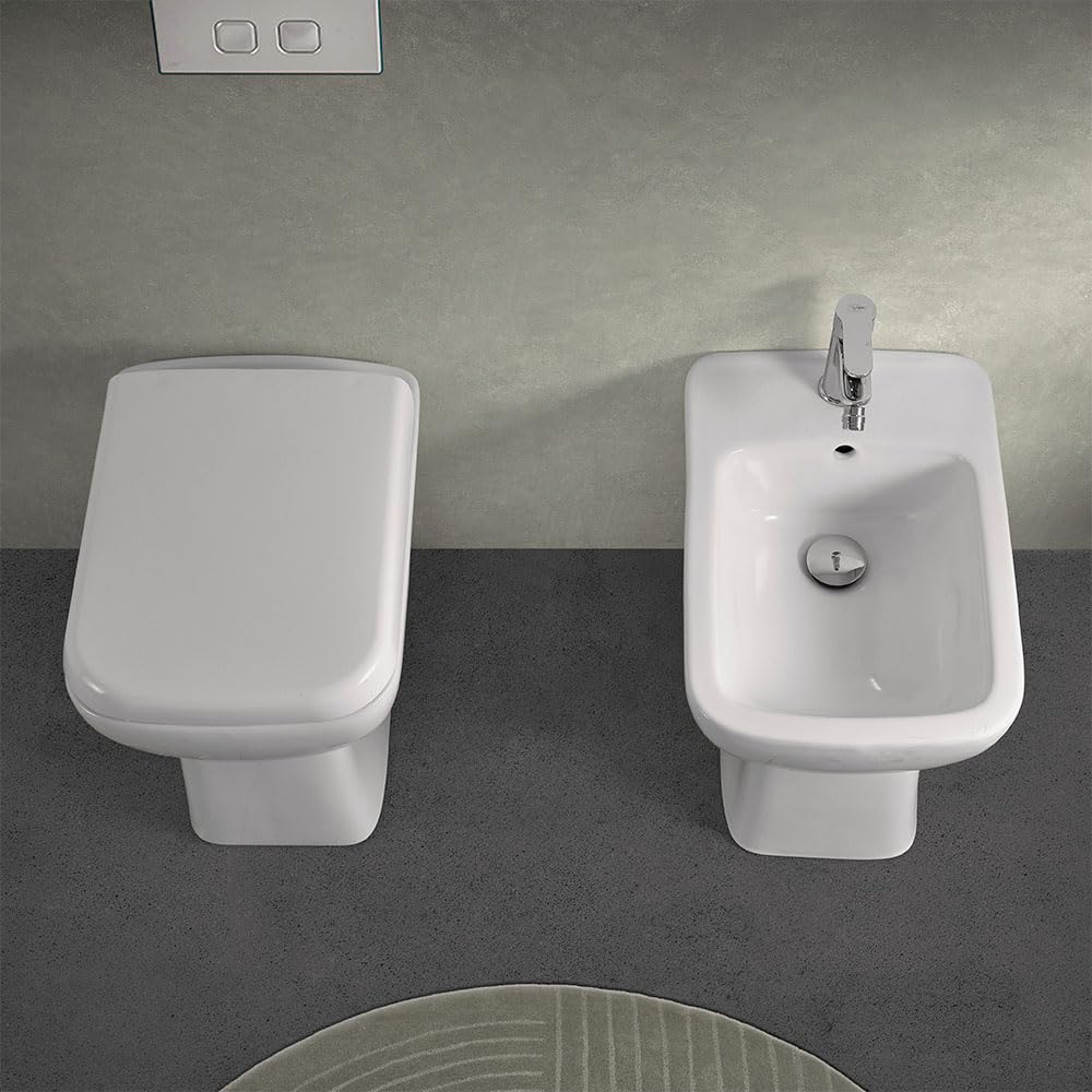 Wc Tradizionale Con Scarico A Parete 35,2x48,5 Cm In Ceramica Bianca Lucida Ginevra
