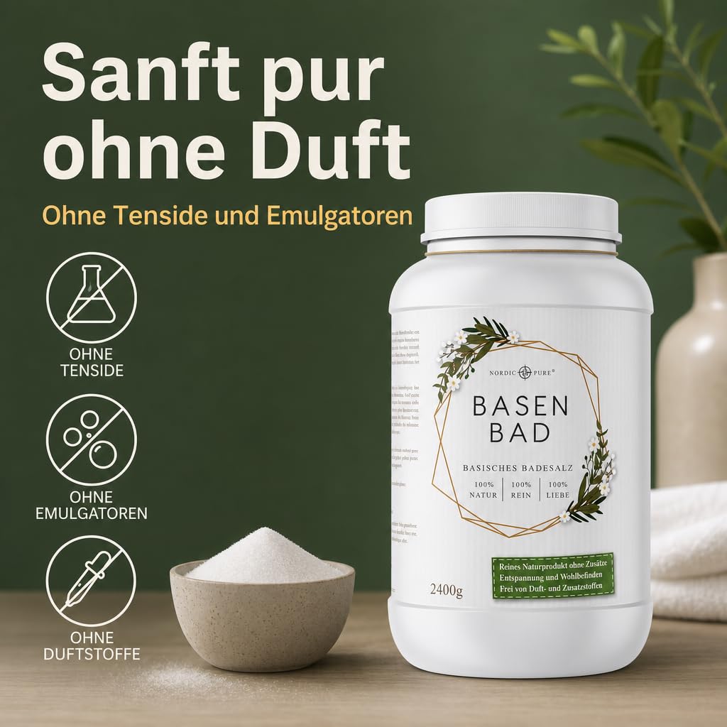 Basen-Bad von Nordic Pure 2400g | Basischer Badezusatz Made in Germany | Basisches Wellness-Badesalz Perfekt für ein Vollbad, Sitzbad, Fußbad oder Handbad