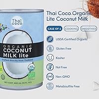 Vista 5 de Thai Coco Leche de coco orgánica ligera enlatada, leche de coco sin azúcar, 100% orgánica, certificado orgánico USDA, para batidos y café, sin BPA