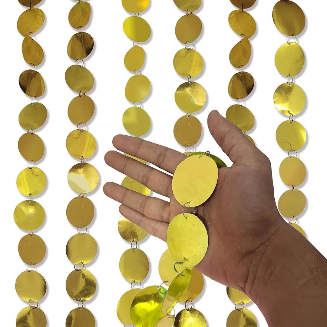 Wanna Party Metallic Foil Circle Golden Hanging Decoation for Ceiing Decoration/Disco Parties/Retro Party/New Years / 50th Birthday or Decoration - Approx. 7 FT
