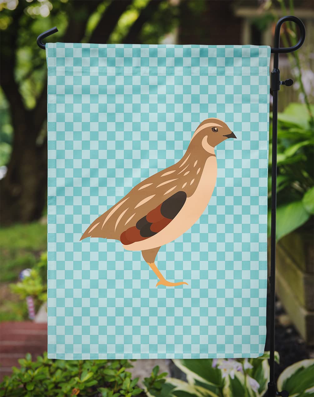 Caroline's Treasures BB8129GF Golden Phoenix Quail Blue Check Flag Garden Size , Small, multicolor