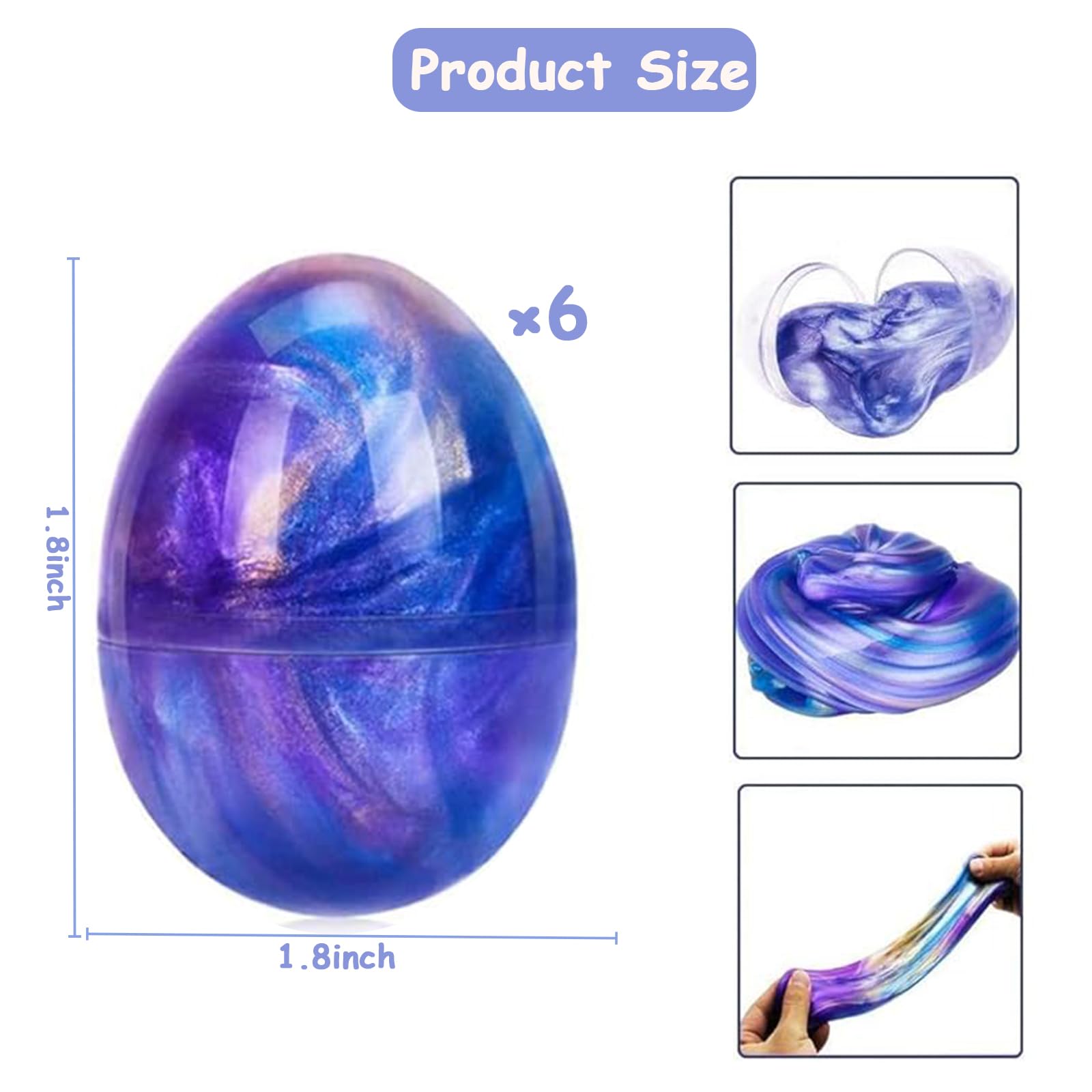 6 Pack Slime Filled Eggs Toys, Easter Eggs,Easters Basket Stuffers Egg Fillers for Teens Kids, Birthday&Classroom Prizes for Boys Girls (Blue+Purple+Gold)