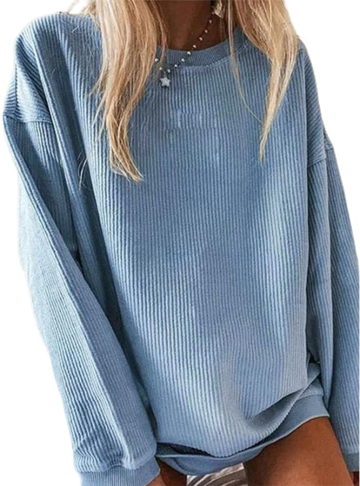 Chvitywomens Crewneck Oversized Corduroy Corded Sweatshirt Casual