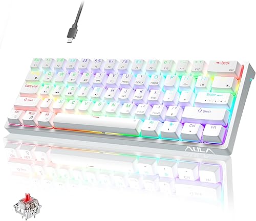 AULA Teclado mecánico para juegos 60 % blanco, 29 teclados intercambiables en caliente personalizados retroiluminados RGB, interruptor rojo, 60%
