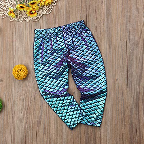 Baby Girls Mermaid Fish Scale Stretch High Waisted Leggings Pants Tights Shiny Cute Pencil Pants Outfits4