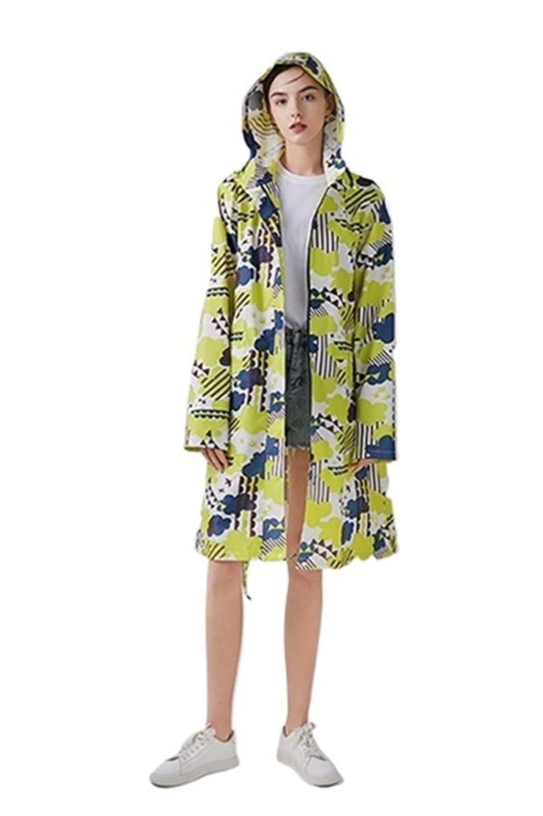 Poncho Lluvia Poncho impermeable for mujer, elegante, color amarillo liso, con capucha y bolsillos