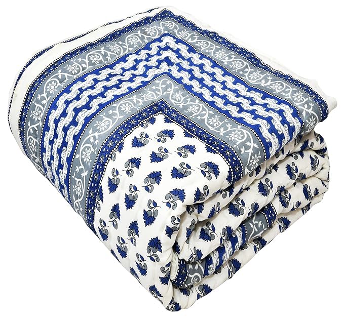 Image of EMIOUR 400 TC Pure Cotton Soft Jaipuri AC Quilt /Razai /Rajai Floral Print,Jaipuri razai Double Bed for Winter Printed (Design 10, Double Bed)