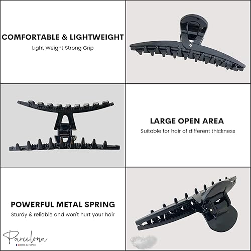 Miniatura 3 de Parcelona Pinza de pinza de pelo con pinza para el cabello cubierta negra francesa para mujer