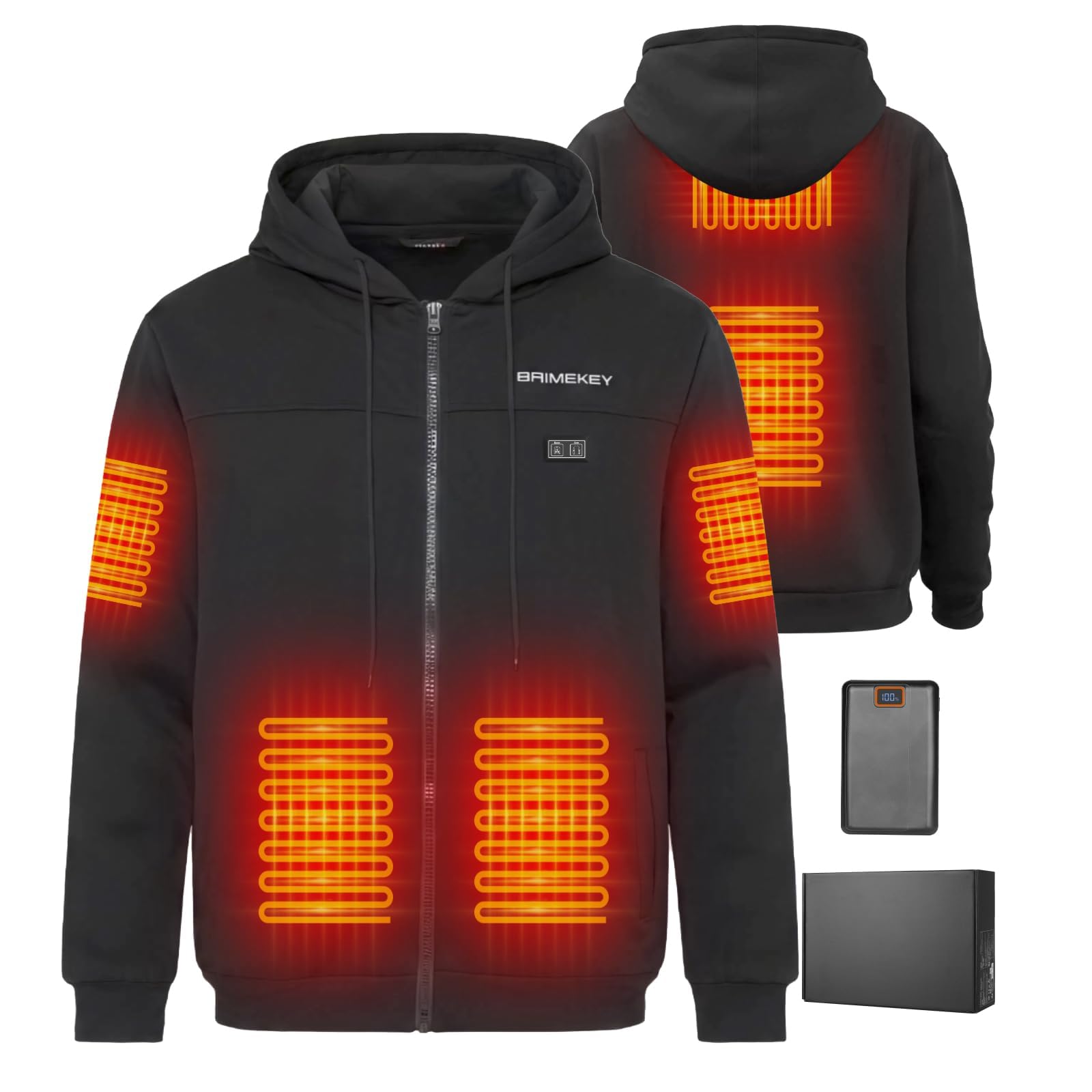 Reißverschluss Pullover Beheizbarer Hoodie mit Fleecefutter für Herren & Damen, 7.4V 20000mAh Akku - 6-Zonen Smart Heizjacke, 3 Heizstufen für Outdoor, Camping, Wandern