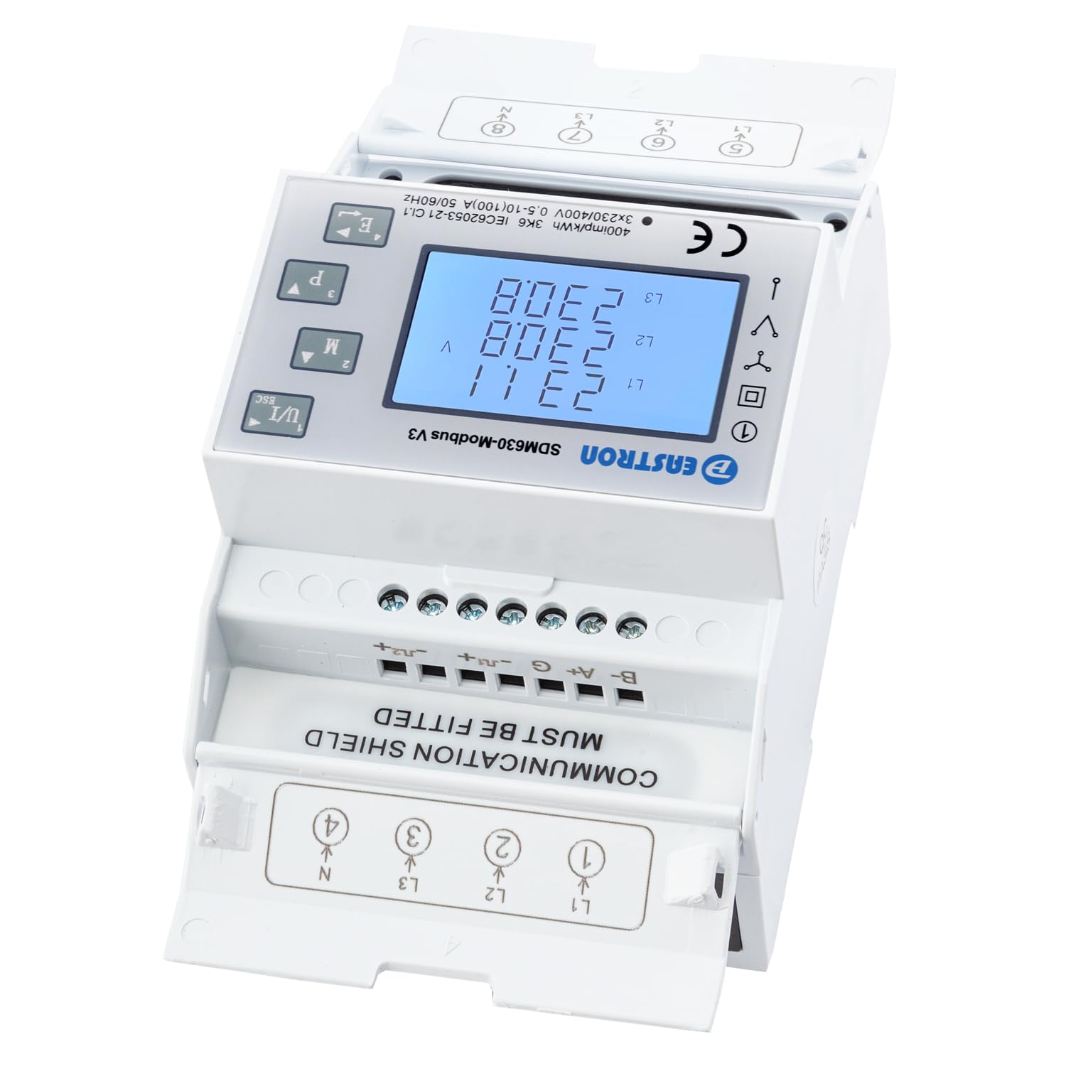 3 Phasen 4 Draht Energiezähler Mit LCD – Digitaler Stromzähler Für DIN Schiene, 3x230/400V, Bidirektional, Klasse 1, Multifunktional 3 Phasen 4 Draht Energiezähler Mit LCD – Digitaler Stromzähler Für DIN Schiene, 3x230/400V, Bidirektional, Klasse 1, Multifunktional