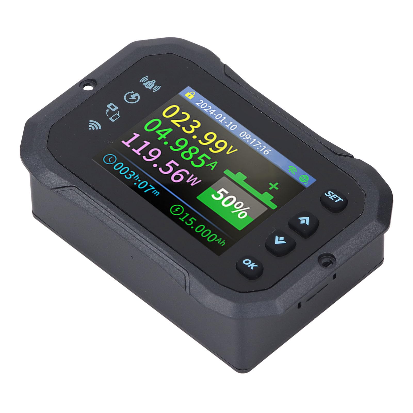 Hyuduo Miernik Coulomba KM110F WiFi, Monitor Akumulatora ABS z Monitorowaniem w Czasie Rzeczywistym dla Akumulatorów NiMH RV LFP 10-100 V 100 A Miernik Mocy do Użytku na Kempingu i Poza siecią