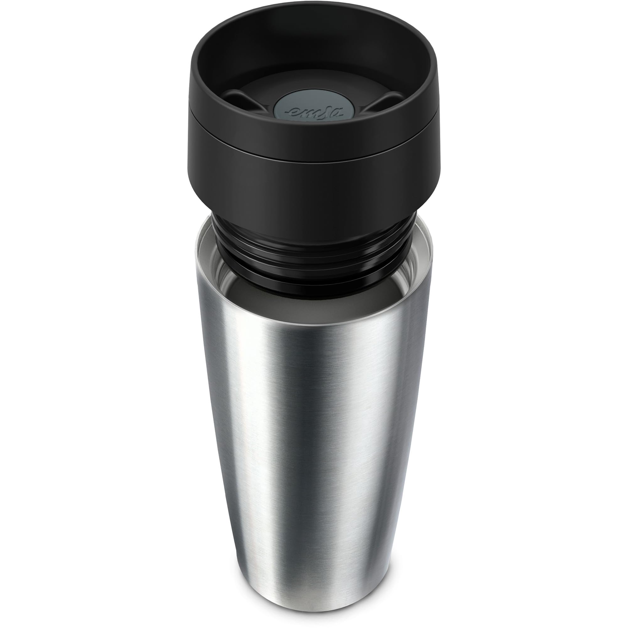 Emsa N20201 Travel Mug Classic Gobelet isotherme 0,36 l | Bouchon à vis confortable | Acier inoxydable | 4 h chaud et froid 8 h | 100% étanche | Passe au lave-vaisselle | Ouverture à 360° | Acier