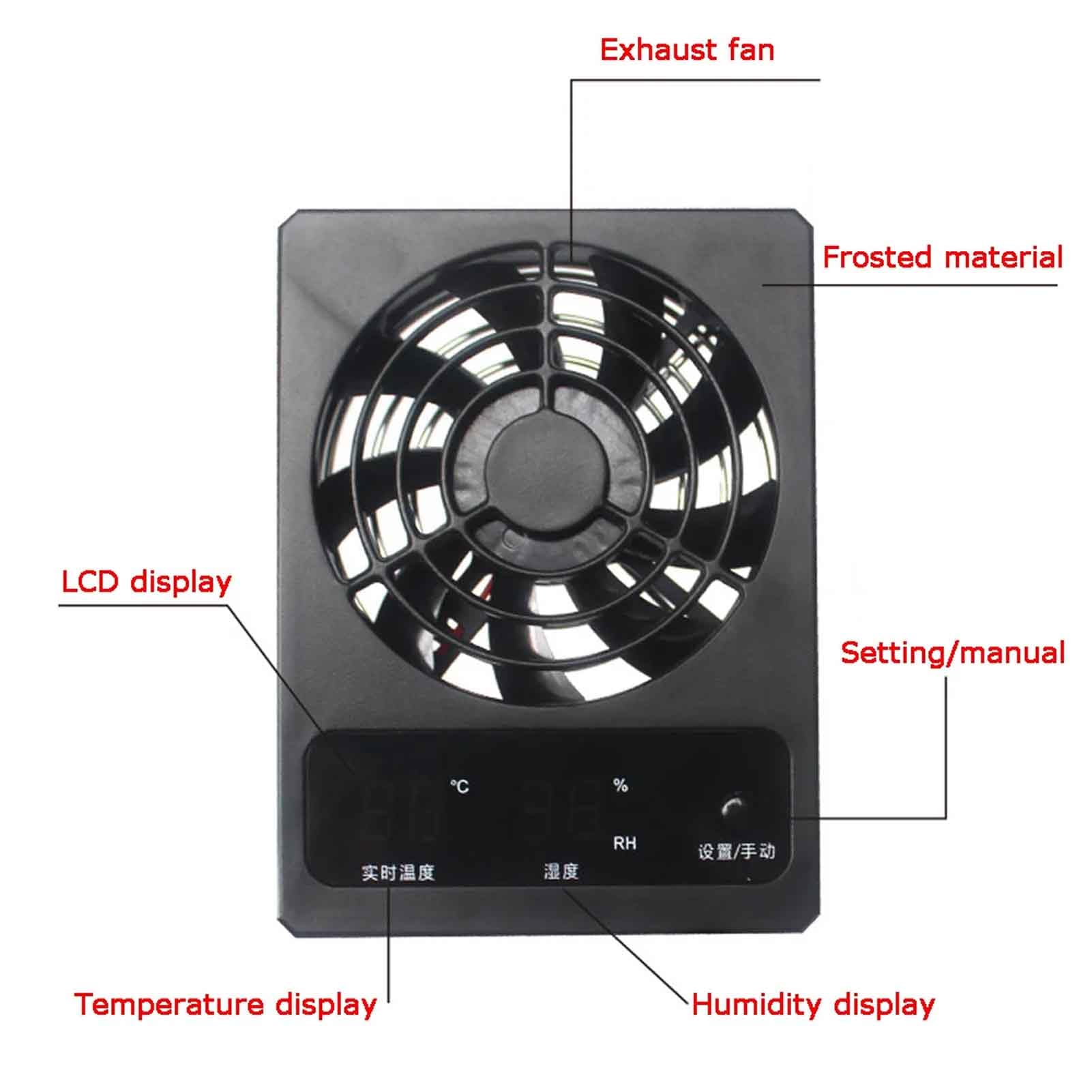 Toplionace Termómetro e Higrómetro para Tanque de Reptiles en la Selva Tropical, Ventilador de Ventilación con Control Inteligente, Pantalla Digital, Ventilación y Deshumidificación