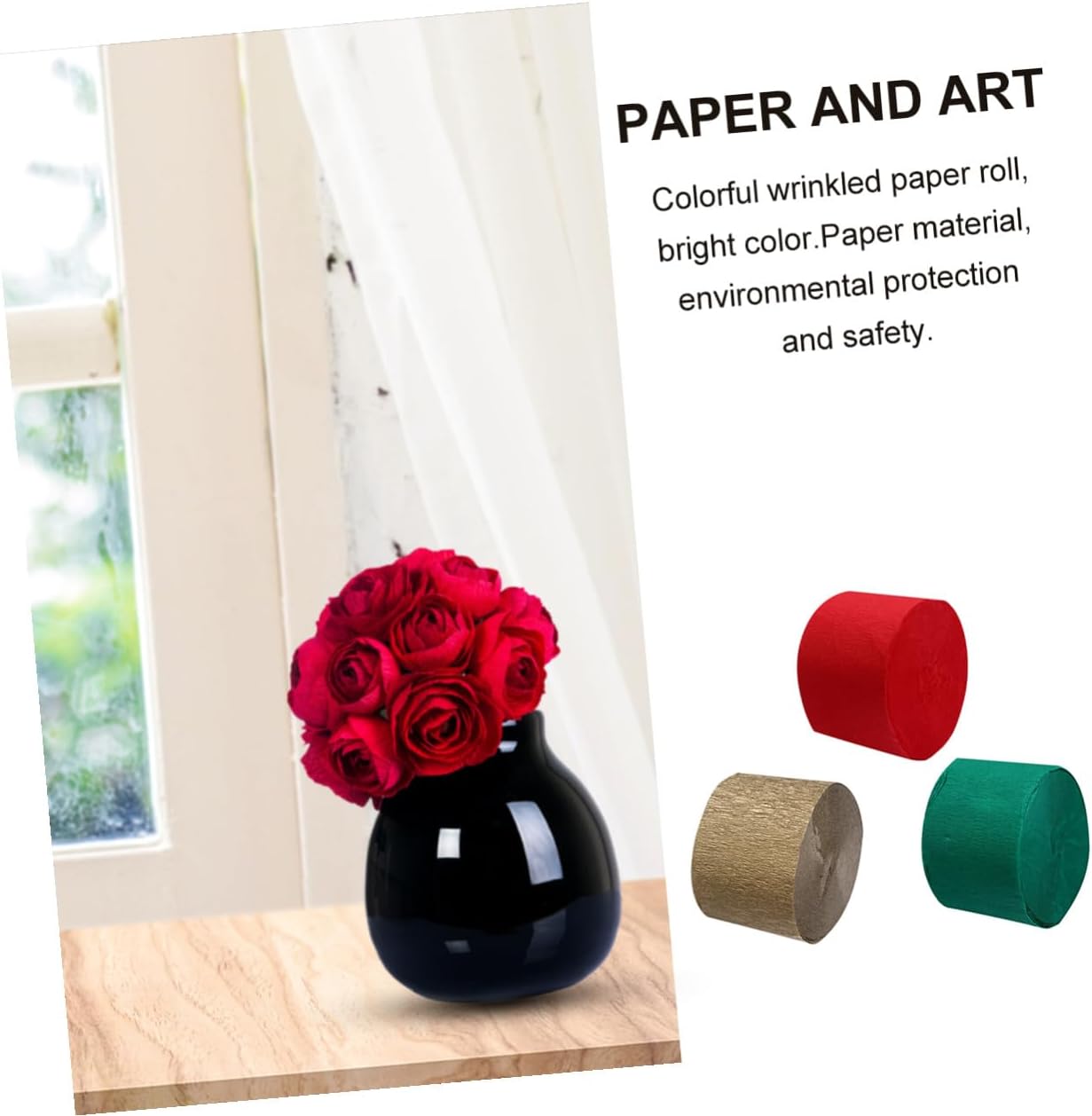 HOOTNEE 9 Pcs Crepe Paper Streamers Roll Set for Party Decorations, DIY Craft Crepe Paper in Red, Gold, and Dark Green, 4.5cm X 25m, Halloween and Christmas Background Supplies
