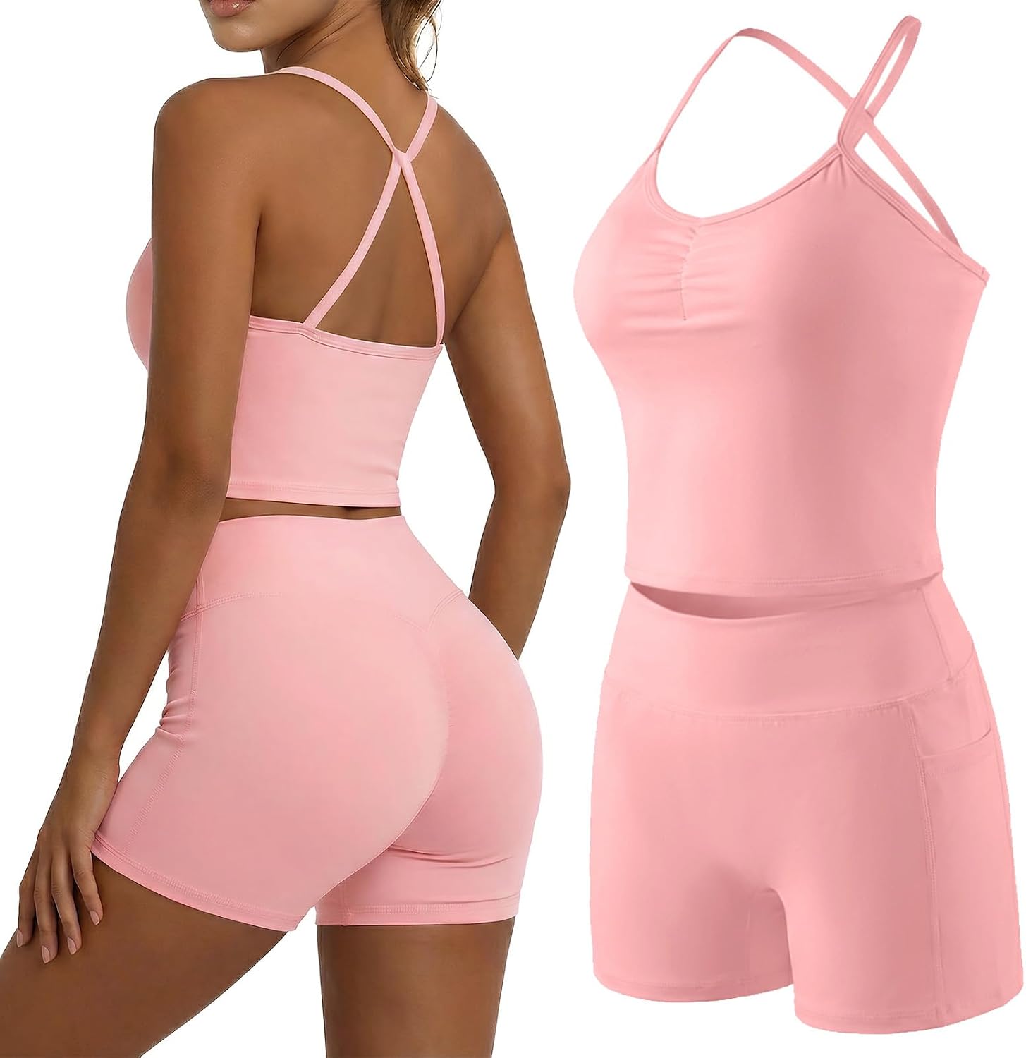 YOINS 2 Piece Womens Workout Sets Sports Bra and High Waist Biker Shorts Gym Set Yoga Pilates Outfits