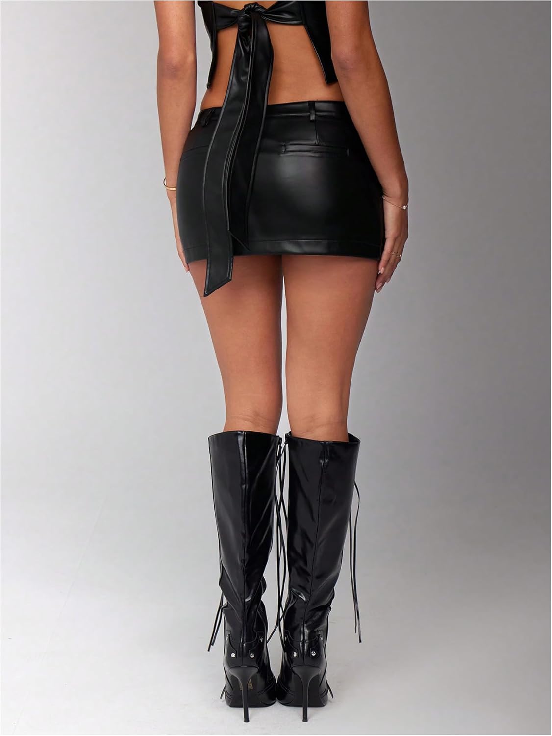 Floerns Women's Y2K PU Leather Low Rise Skirts Music Festival Club Bodycon Mini Skirt - Image 2