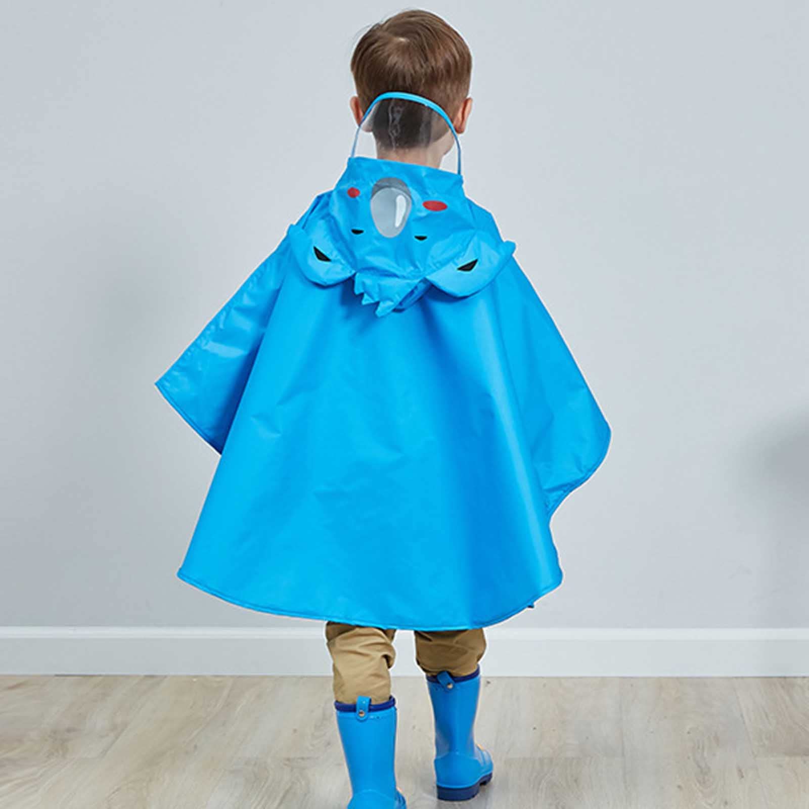 RNTOP Rain Ponchos Raincoats for Kids Reusable Water-Proof Hooded Rain Cloak Cape Toddler Girl Boy (Blue, 5-6 Years)