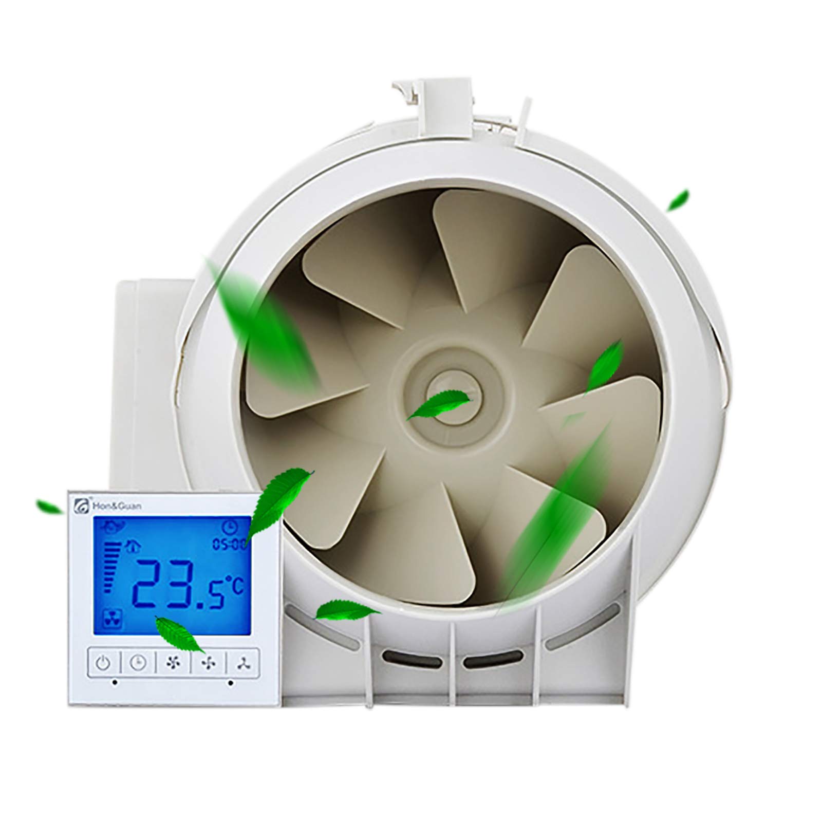 Ventilador extractor redondo de 150 mm, IP44, con indicador de temperatura LCD, 3 niveles de regulación, ventilador de 30 m², 240 V, 22,7 x 31,3 x 20,8 cm, para baño, cocina