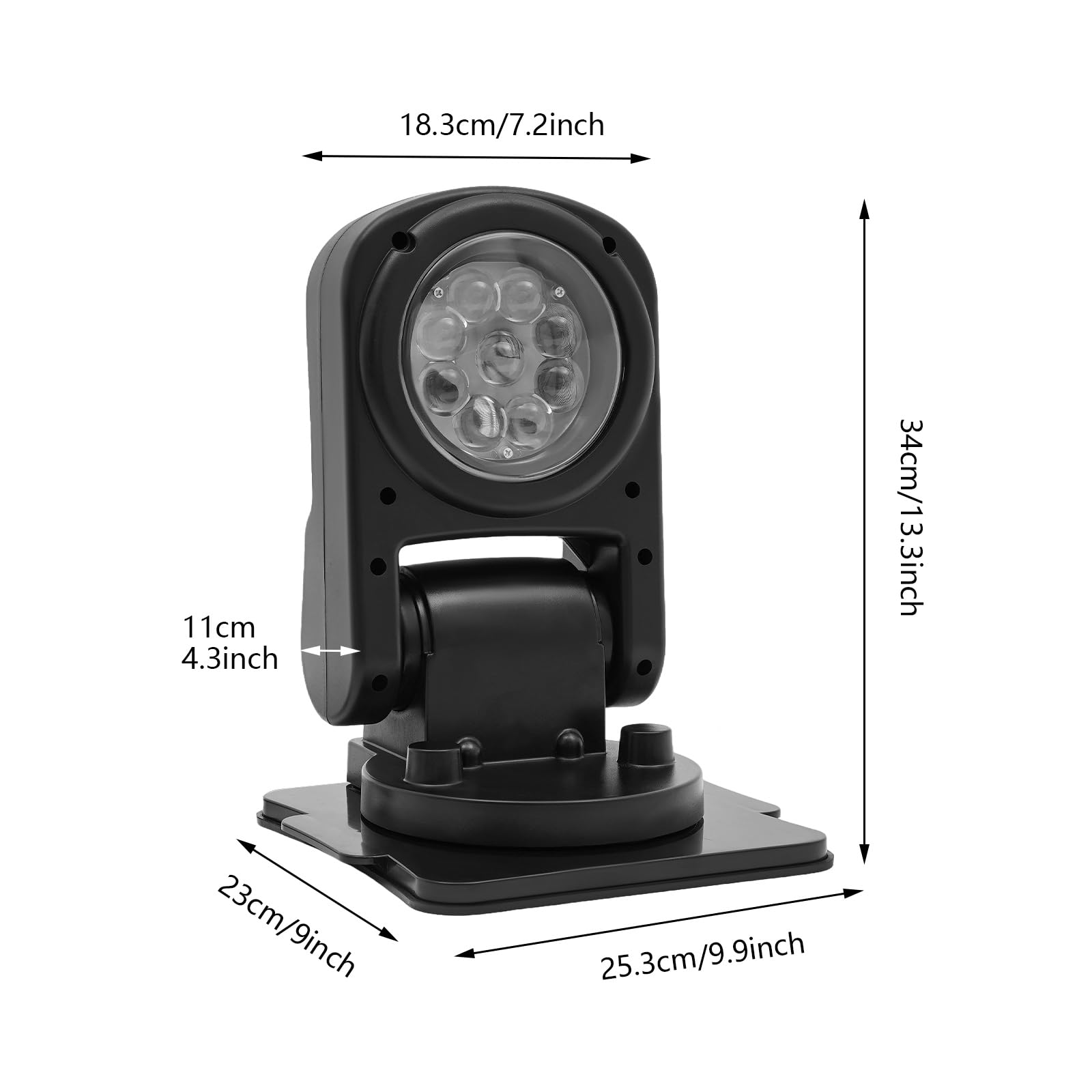 Faro da lavoro a LED, 45 W, 600 m, 8000 lm, con telecomando, 6500 K, per fuoristrada, ATV, camion, barche, IP67, rotazione a 360° (nero)