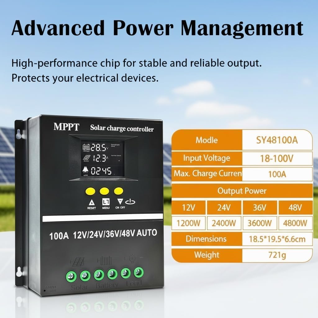 Regolatore di ricarica solare 100A 12V 24V 36V 48V LCD Display Screen Batteria Regolatore intelligente Ingresso massimo 100V Doppio USB per batterie al piombo-acido/litio