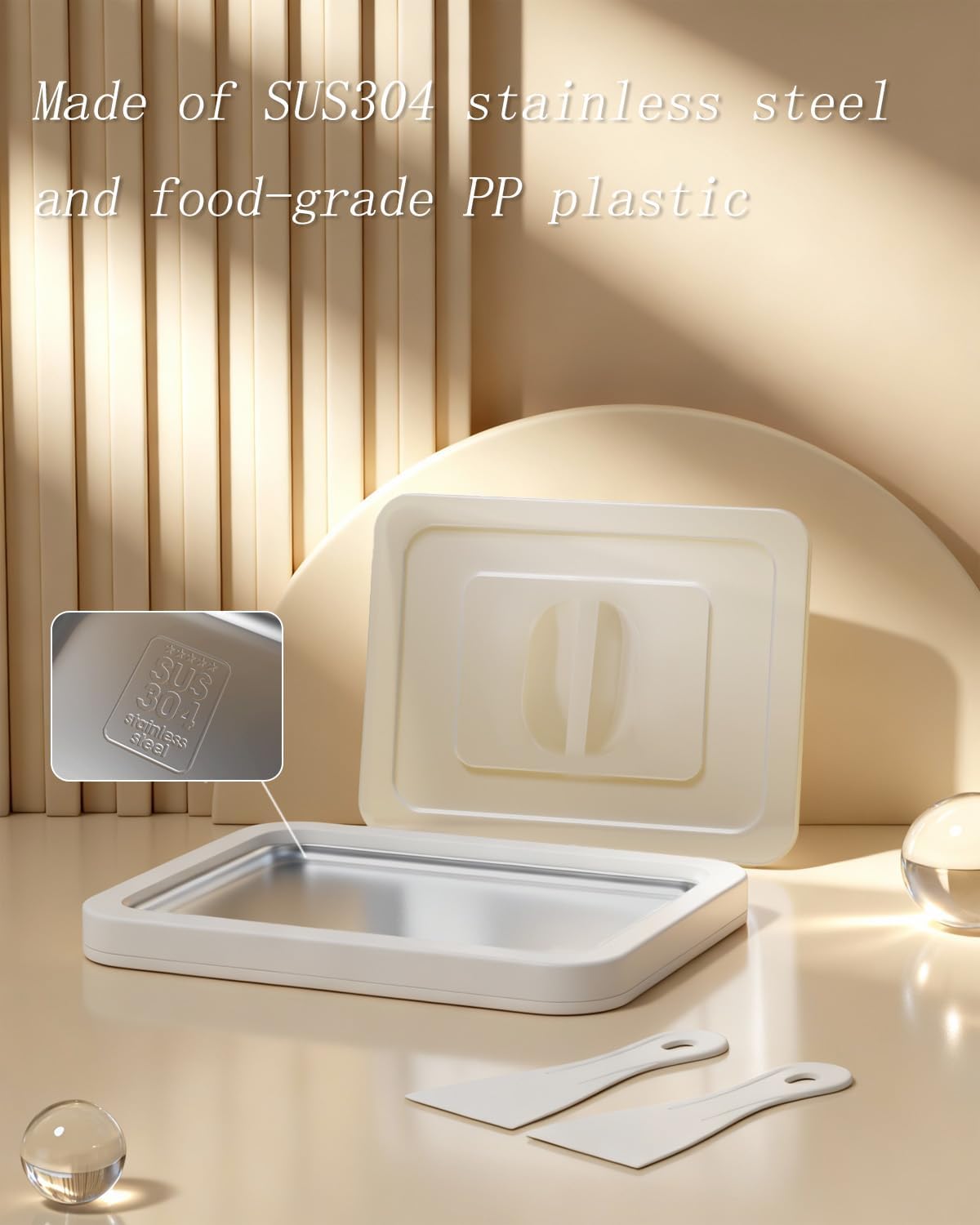 Rolled Ice Cream Maker Kit with Lid, 2 Spatulas & Recipe Guide - Instant Freeze Tray for Homemade Roller Ice Cream, Fun Family Activities (White)