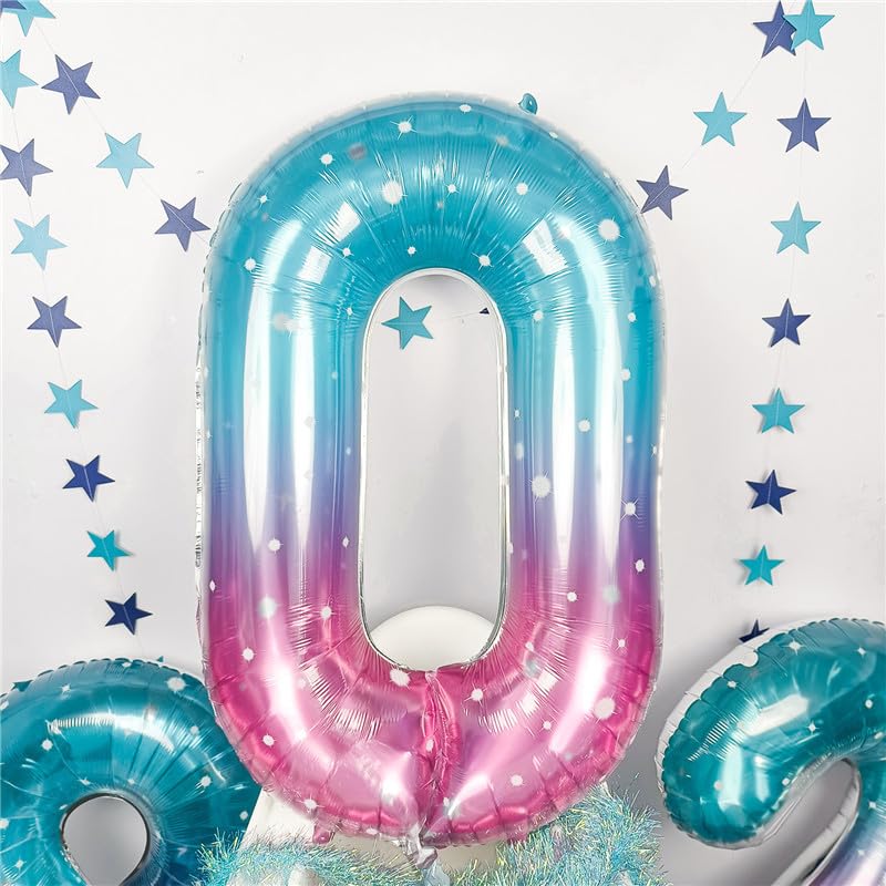 Image of Mermaid Number 0 Balloons 40 Inch, Large Purple Teal Rainbow Number Balloons 0-9 Set, Starry 0 Mylar Foil Balloon Numbers for Girls Women Baby Shower Birthday Graduation Anniversary Party Decorations