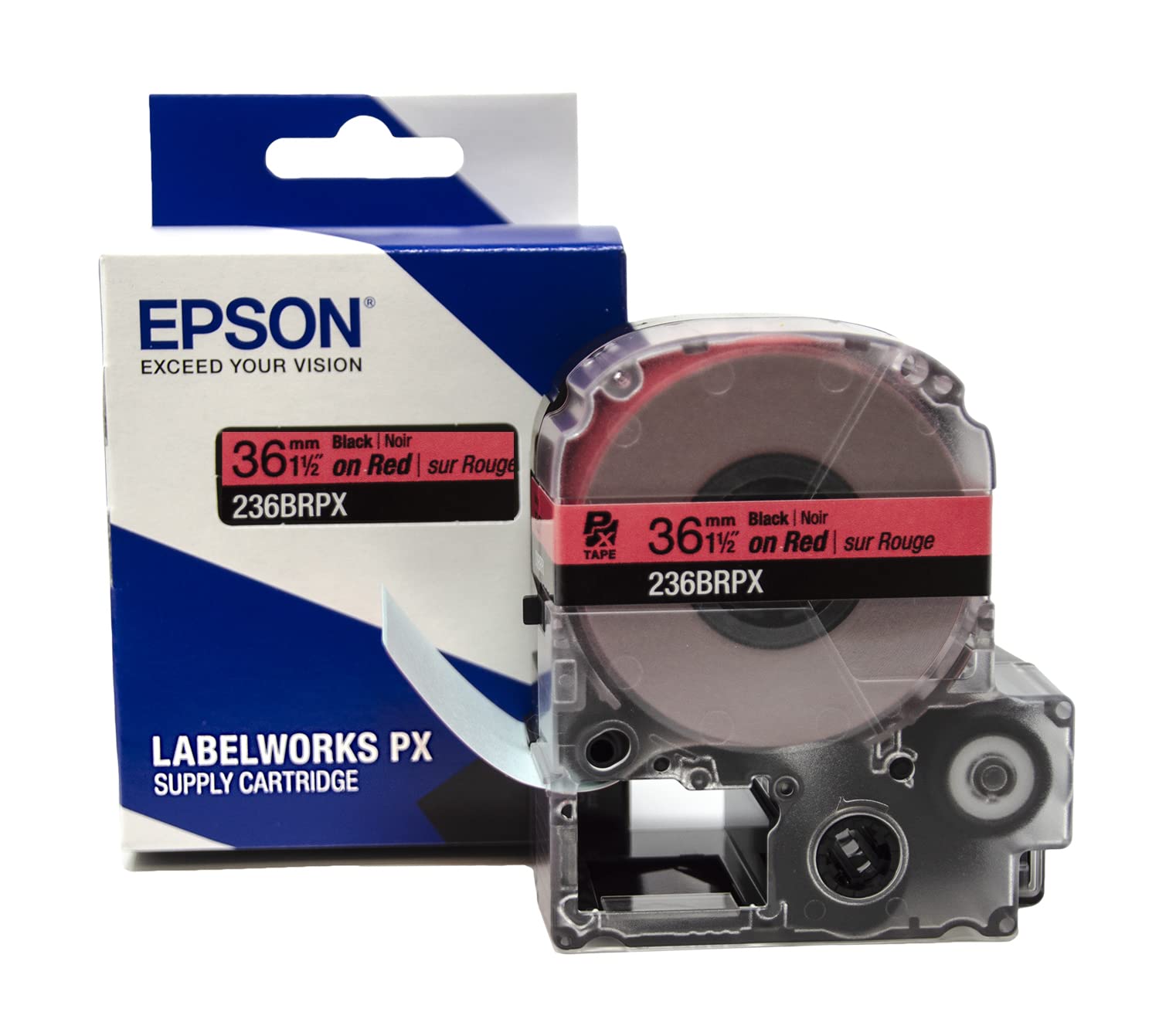 Epson LABELWORKS 236BRPX PET (Polyester) Tape Cartridge - Black on Red Label Maker Tape - 1.5" (36MM) Wide, 30'
