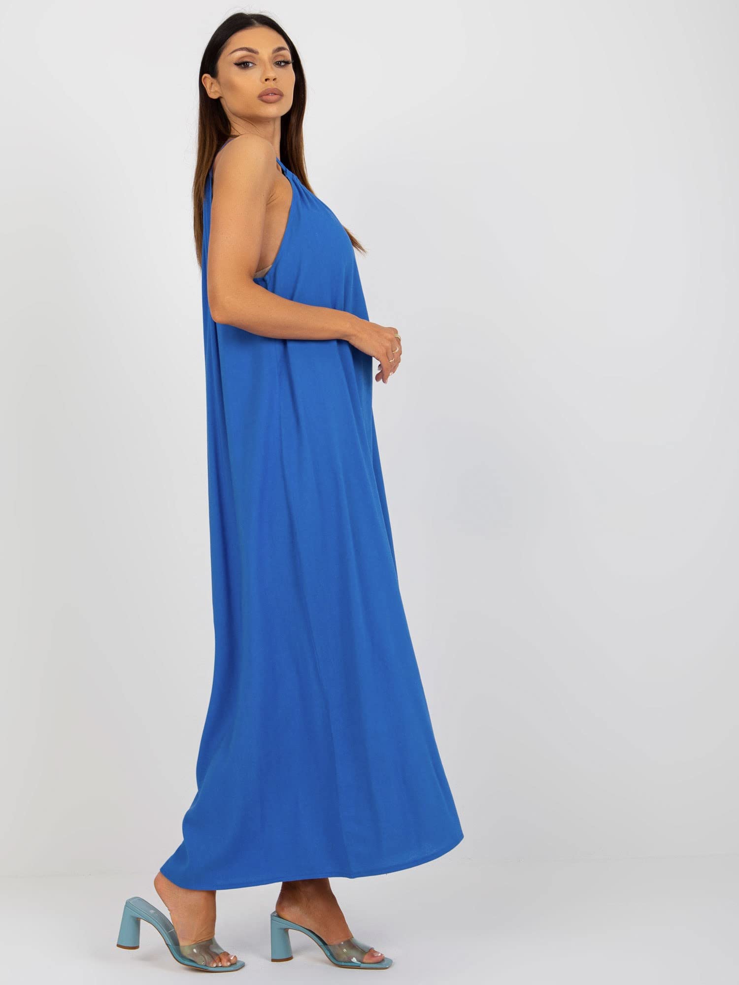 Oh Bella Lässiges Sommer-Maxikleid für Damen I Einfarbiges Baumwollkleid mit Riemen an den Knöcheln I Lässiges, langes Maxikleid für Sommerkleider mit Rundhalsausschnitt, Größen S-XL
