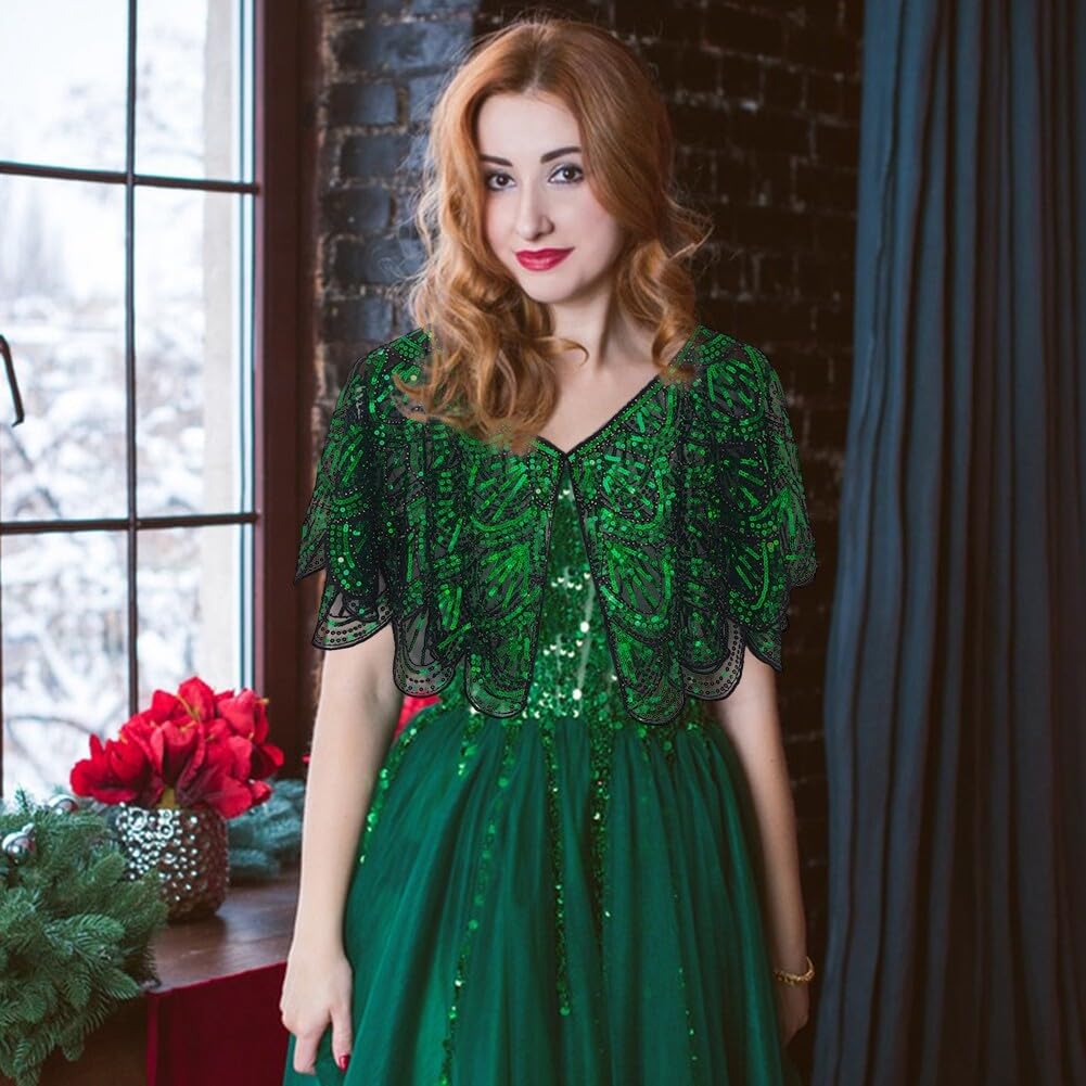 Lace Shawl 1920s Sequin Shawl Wraps Gatsby Beaded Evening Cape