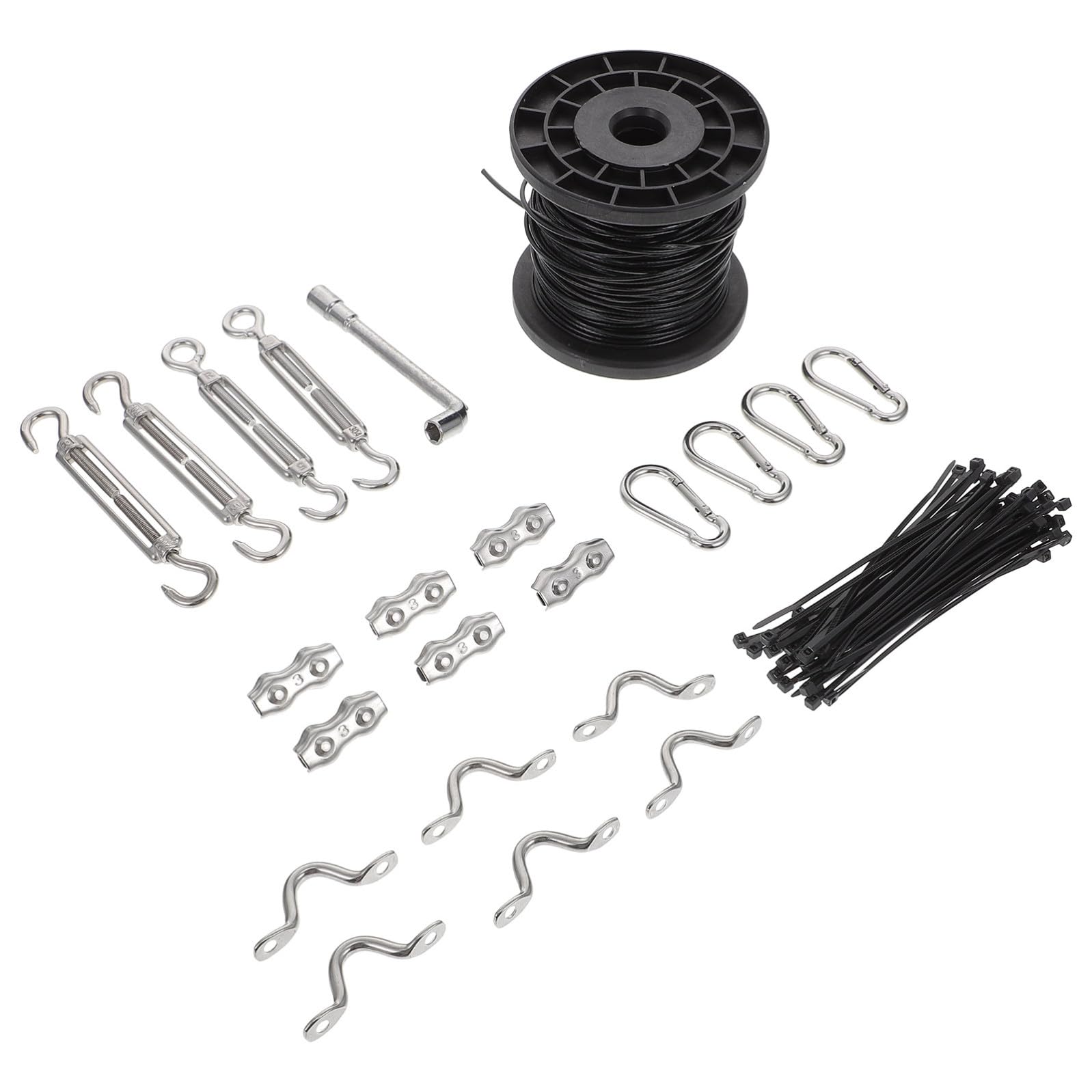 Edelstahl Lichterketten Aufhängeset mit Gewindeseilspanner Schwarz | Außenbereiche und Hängelichter, Verstellbare Spannung, Wasserresistente Ausführung