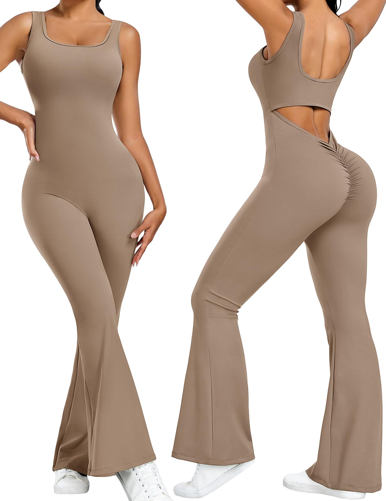 TOMEEK Yoga Mono Mujer Deportivo Ajustado Jumpsuit Elásticos Overol Romper Una Pieza Cuello en U para Fitness Yoga Danza Cuerpo Entero Mono Deportivo Mujer