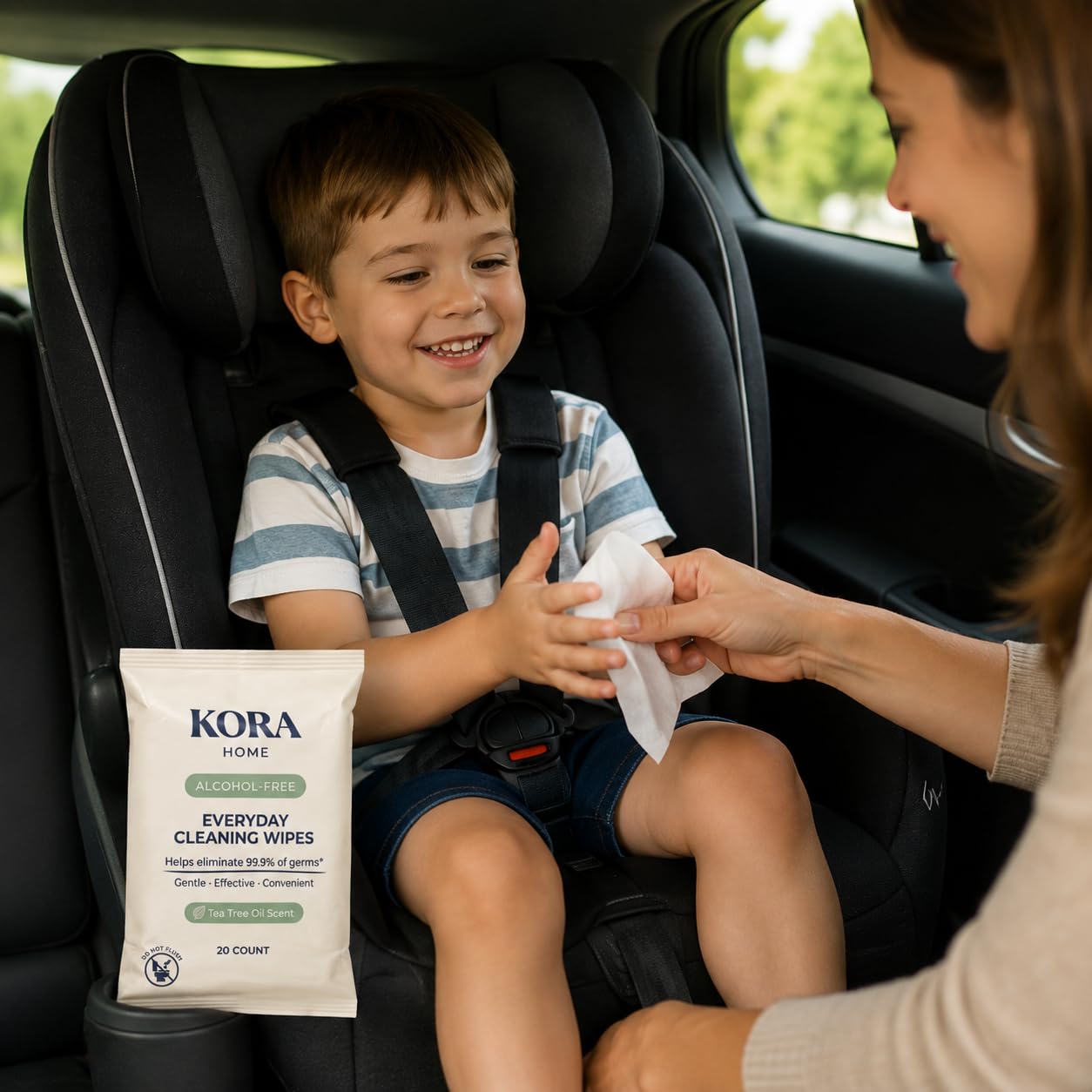 Kora Home Hand Sanitizing Wipes – Alcohol-Free with Tea Tree Essential Oil, Soft Viscose Blend Cloth, Individually Wrapped Travel Size Packets, 20 Count (Pack of 6) — Amazon image 4