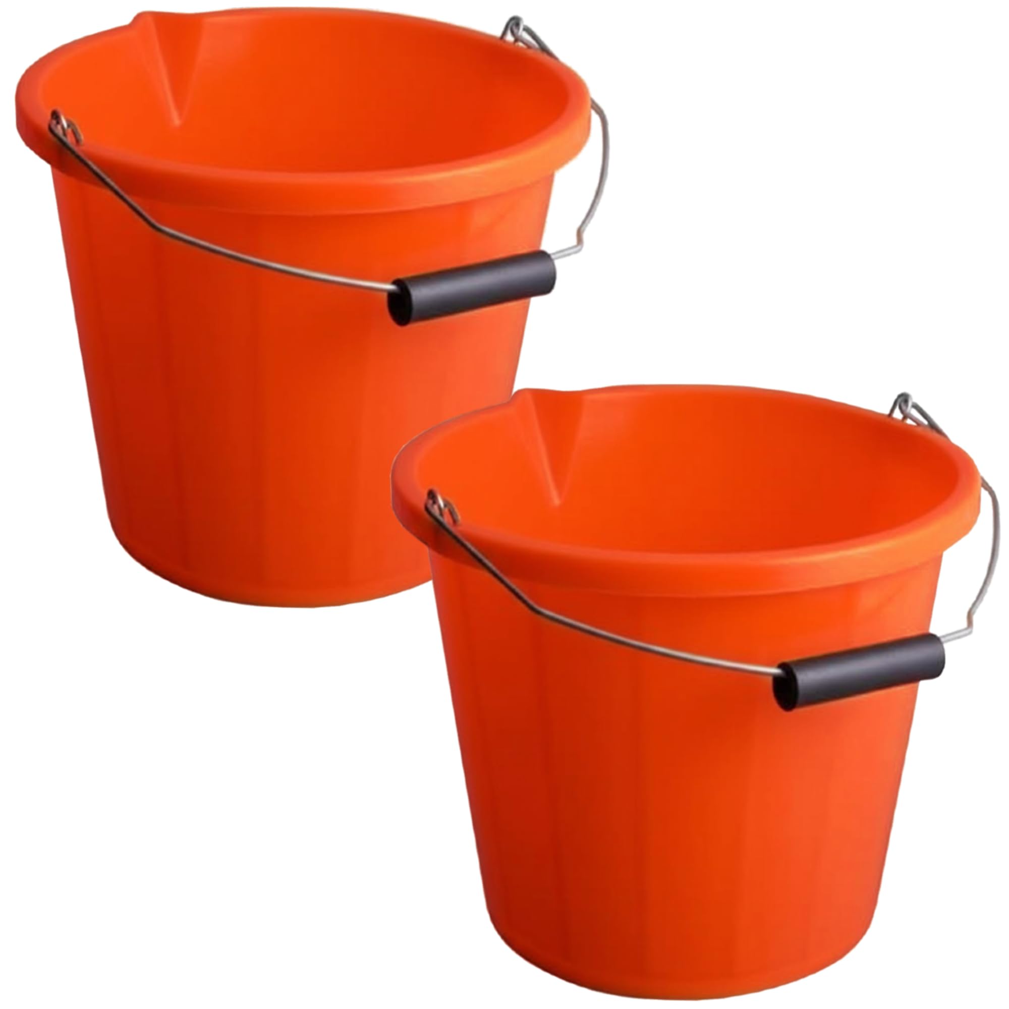 2 x - Orange - Builders Bucket Plastic 3 Gallon 14 Litre 14L Strong Water Mixing Storage DIY UK Made
