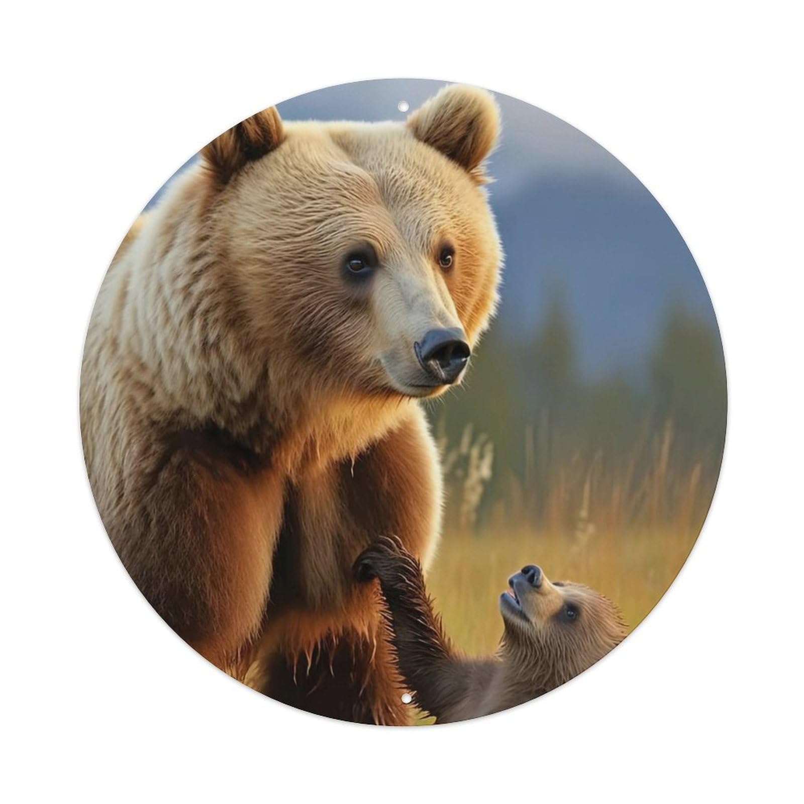 Animal Artwork Brown Bear And Its Cubs Metal Tin Sign