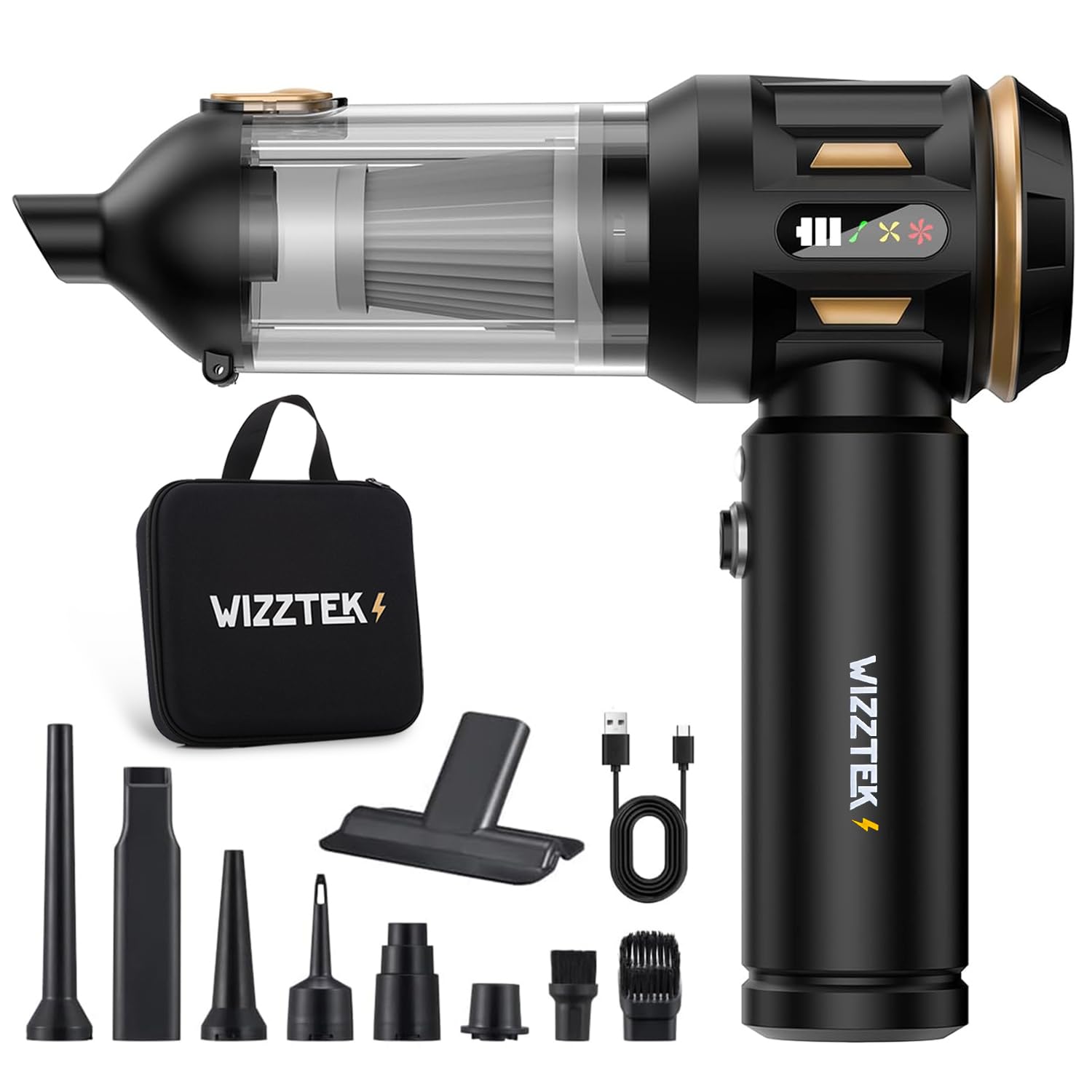 Wizztek Car Vacuum Cleaner Cordless, 18000Pa Handheld Vacuum and Air Duster