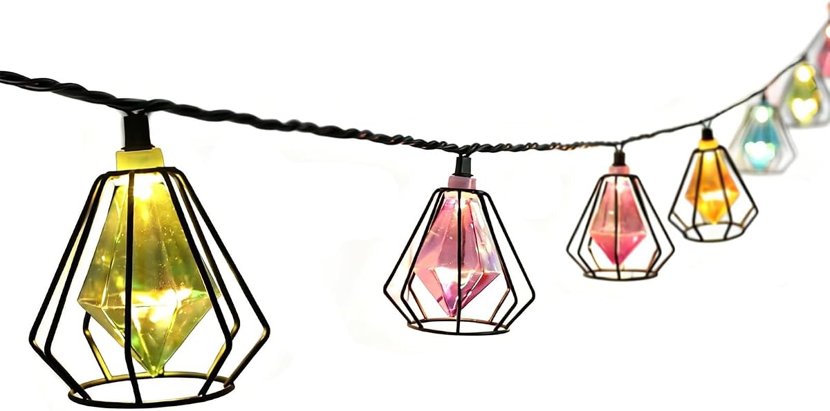 Vigdur Outdoor String Lights, 10FT Multicolor Lantern String Lights Plug-in | Metal Shade, 10 Colored Bulbs, UL Listed, 10 Strands Connectable, Outdoor Hanging Lights for Porch Garden Wedding Party