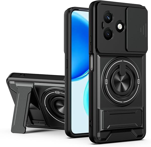Funda Compatible con Honor X8D, con Tapa Deslizable para Cámara, Soporte y Protección, Color Negro