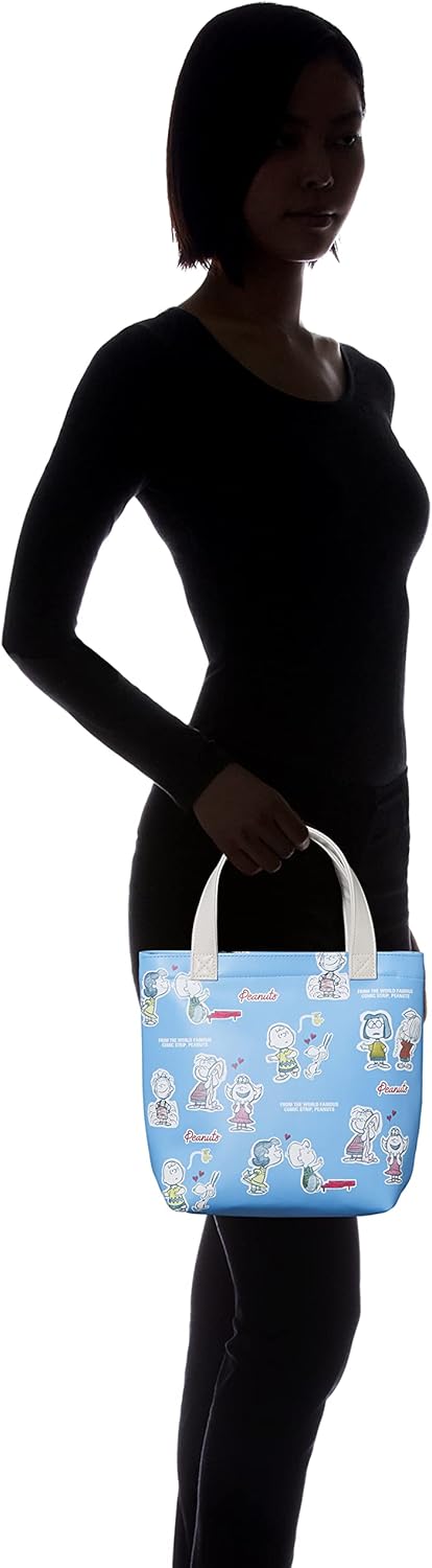 Snoopy 0305 Women's Mini Tote Bag, Tote Bag, Mini Bag, Lunch Bag, Handbag, Charlie Brown, Synthetic Leather, Faux Leather, Small, Lightweight, Blue (SPZ-2813)