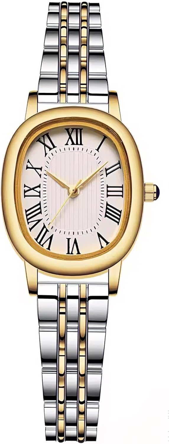 Fashion Watches for Women Oval Roman Numeral Dial Waterproof Analog Quartz Watch Adjustment Tool Included
