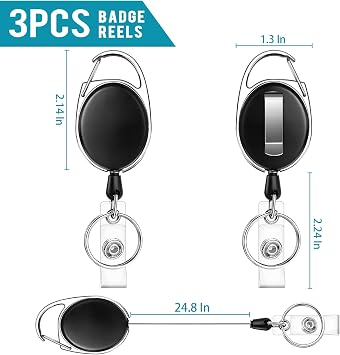 Retractable Badge Reel, 3 Pcs, Black