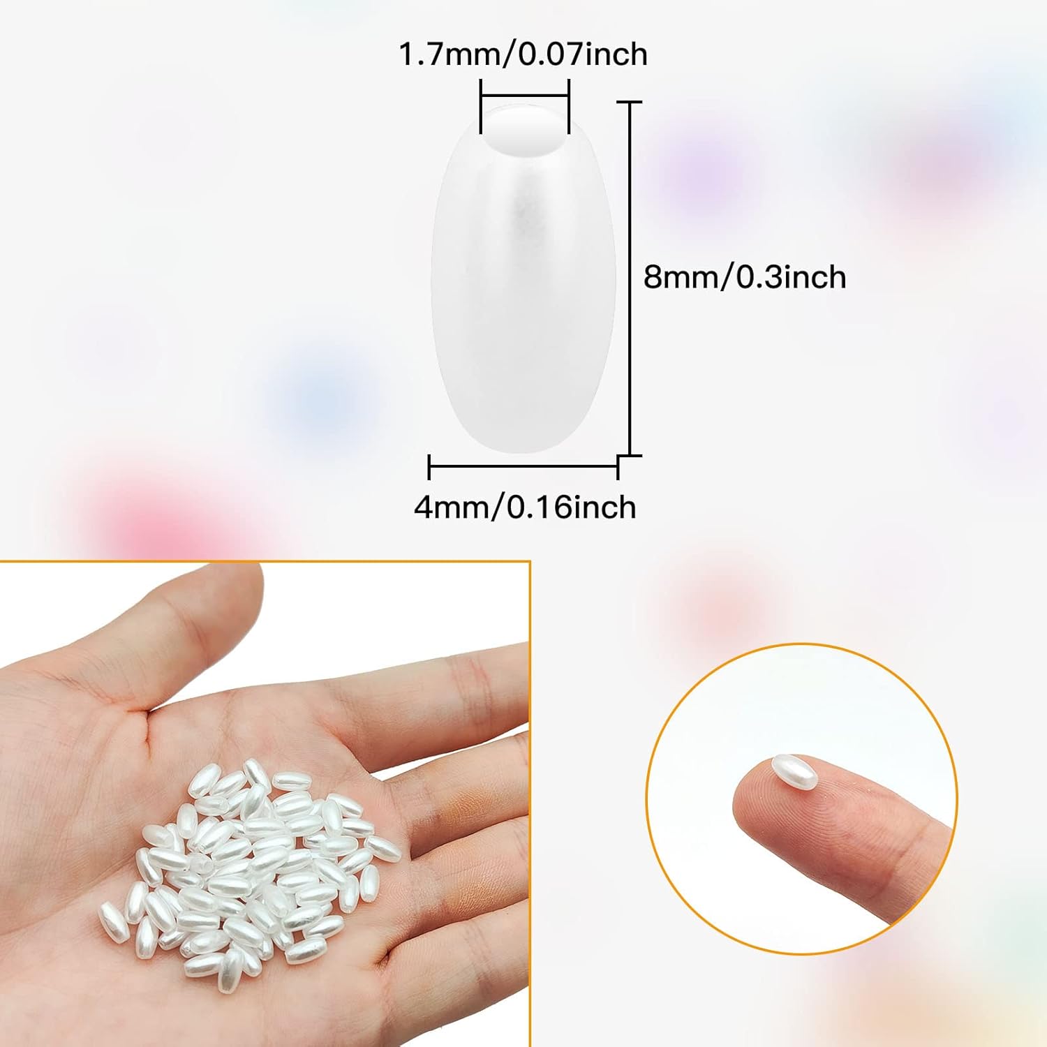 1600pcs Oat Rice Beads for Jewelry Making,4 x 8mm White Pearl Oval Pearl Beads Loose Beads for Bracelets Necklaces DIY Crafts Wedding Home Decor(0.16 x 0.3inch) - Image 3